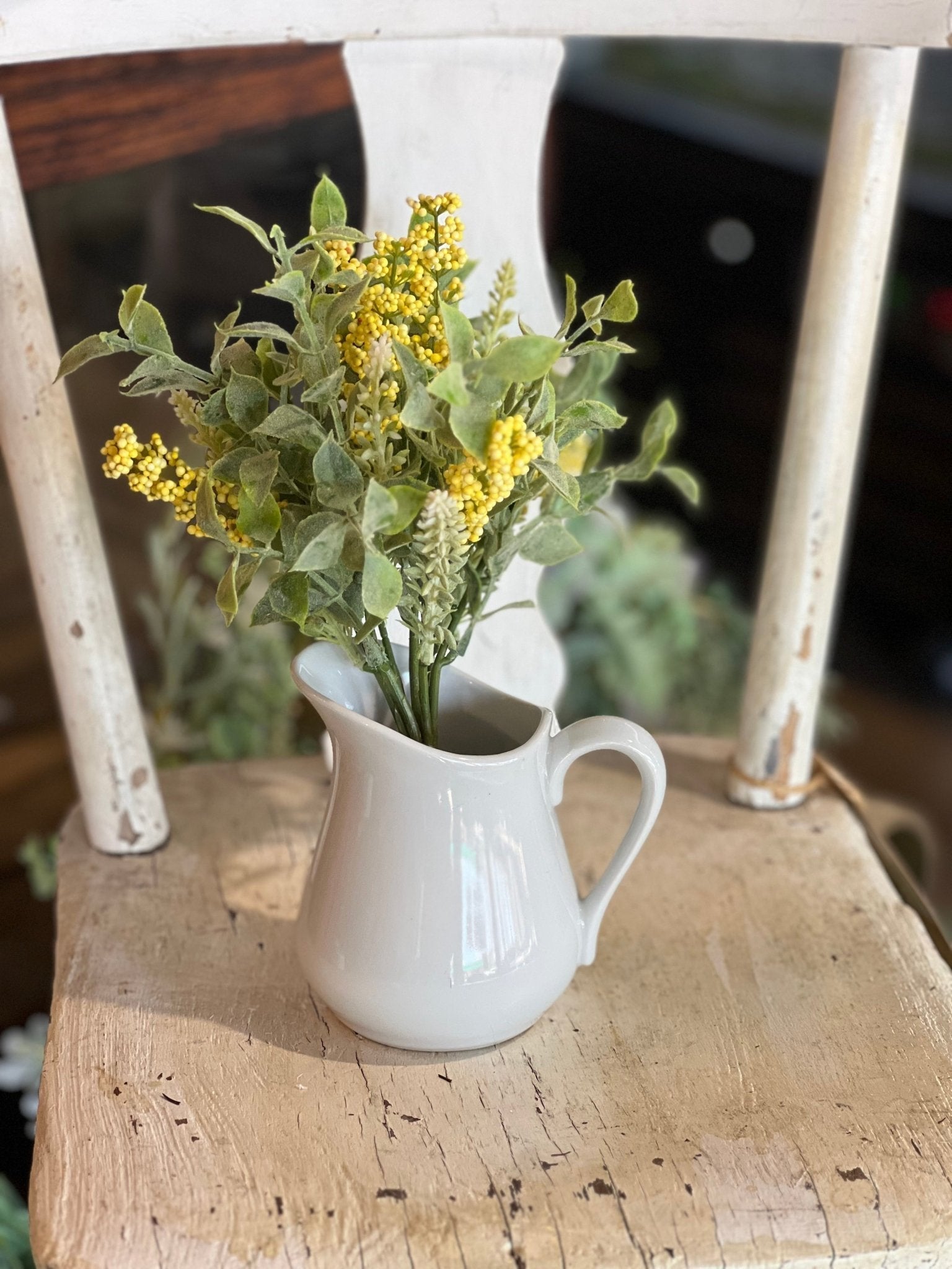 10" Yellow & Green Leaf Floral Sprig - The Mustard Seed Collection, The Seed