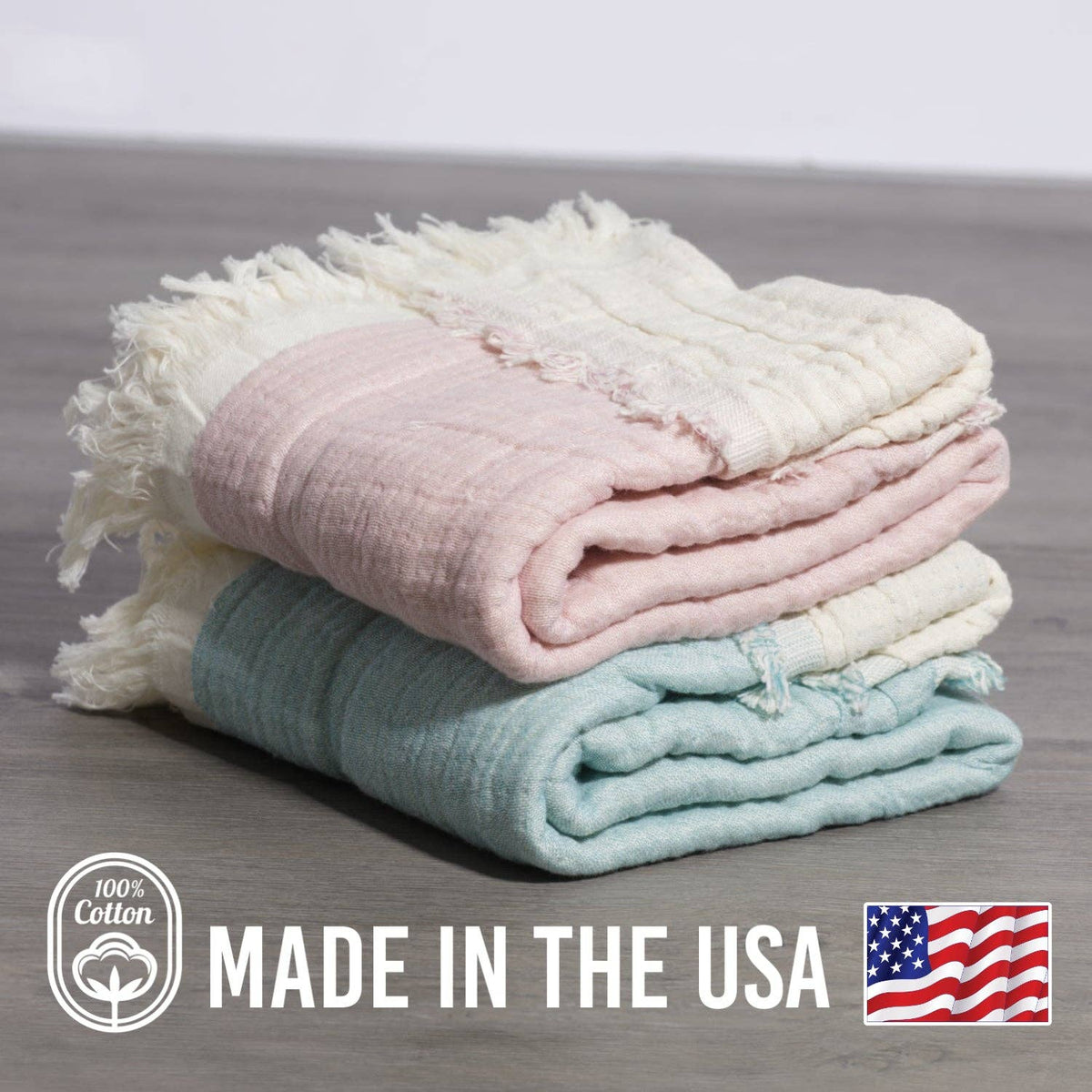 100% Cotton Reversible Muslin Baby Blankets: Blue 