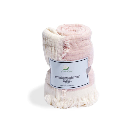 100% Cotton Reversible Muslin Baby Blankets: Pink 