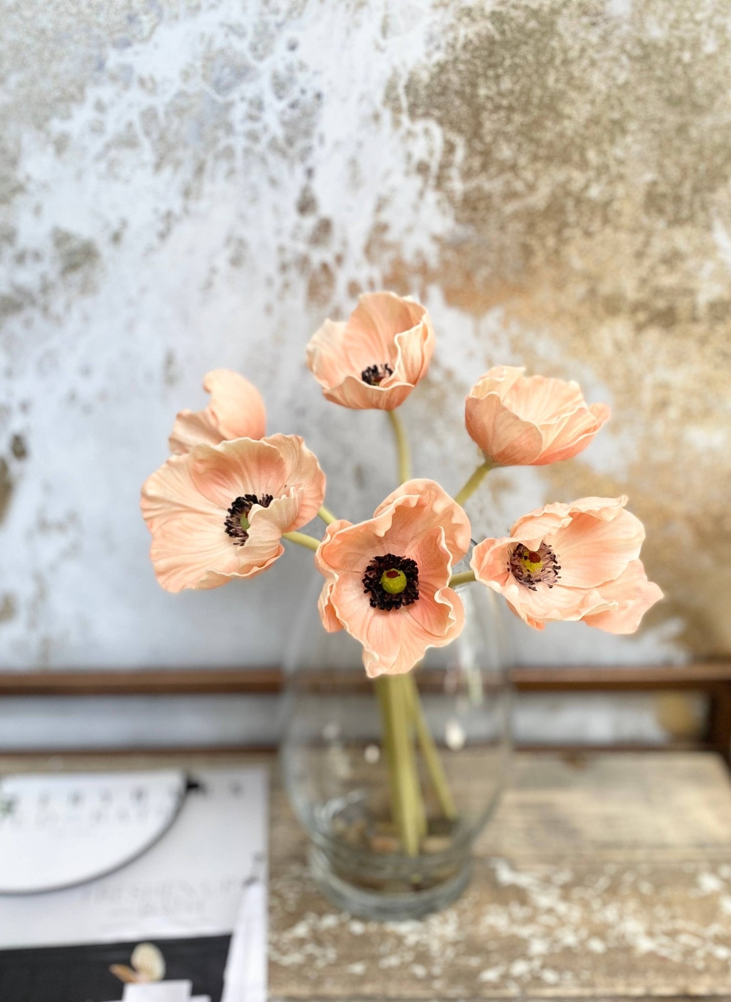 11" Real Touch Poppy-6 stems per bundle: Blush and Beauty Pink