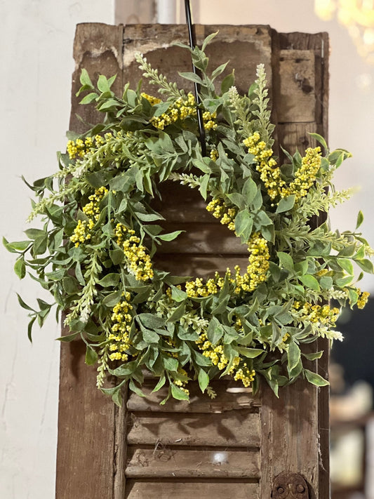 11" Yellow & Green Leaf Wreath / Candle Ring - The Mustard Seed Collection, The Seed