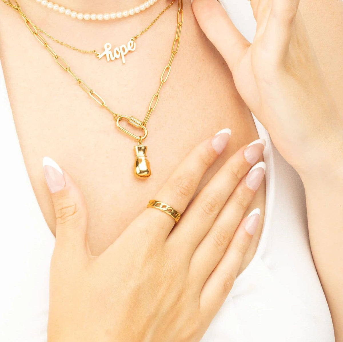 18K Gold PVD Stainless Steel  "Hope" Script Charm Necklace: Gold WJW