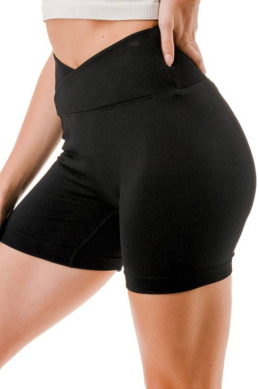 V-Waist Ribbed Shorts – High Waist Sculpt Fit: Black MIO WHOLESALE
