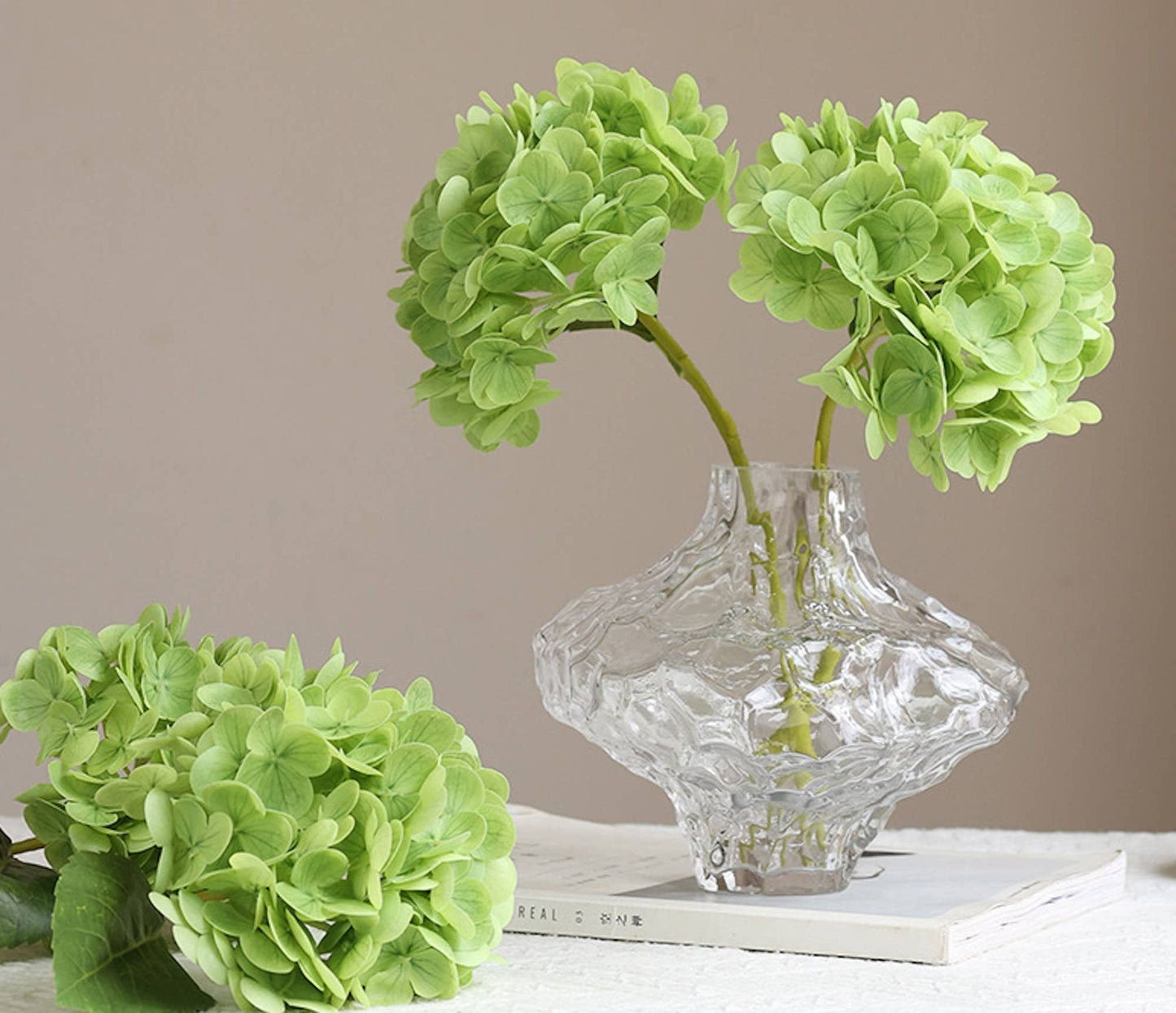 12.5"Real Touch lifelike Hydrangea-6”bloom: Fresh Dark Green - The Mustard Seed Collection, The Seed