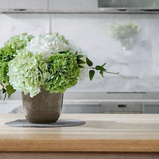12.5"Real Touch lifelike Hydrangea-6”bloom: Light Green - The Mustard Seed Collection, The Seed