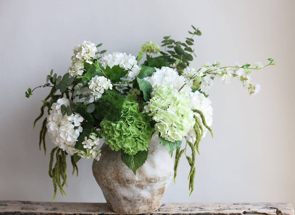 12.5"Real Touch lifelike Hydrangea-6”bloom: Soft Ivory - The Mustard Seed Collection, The Seed