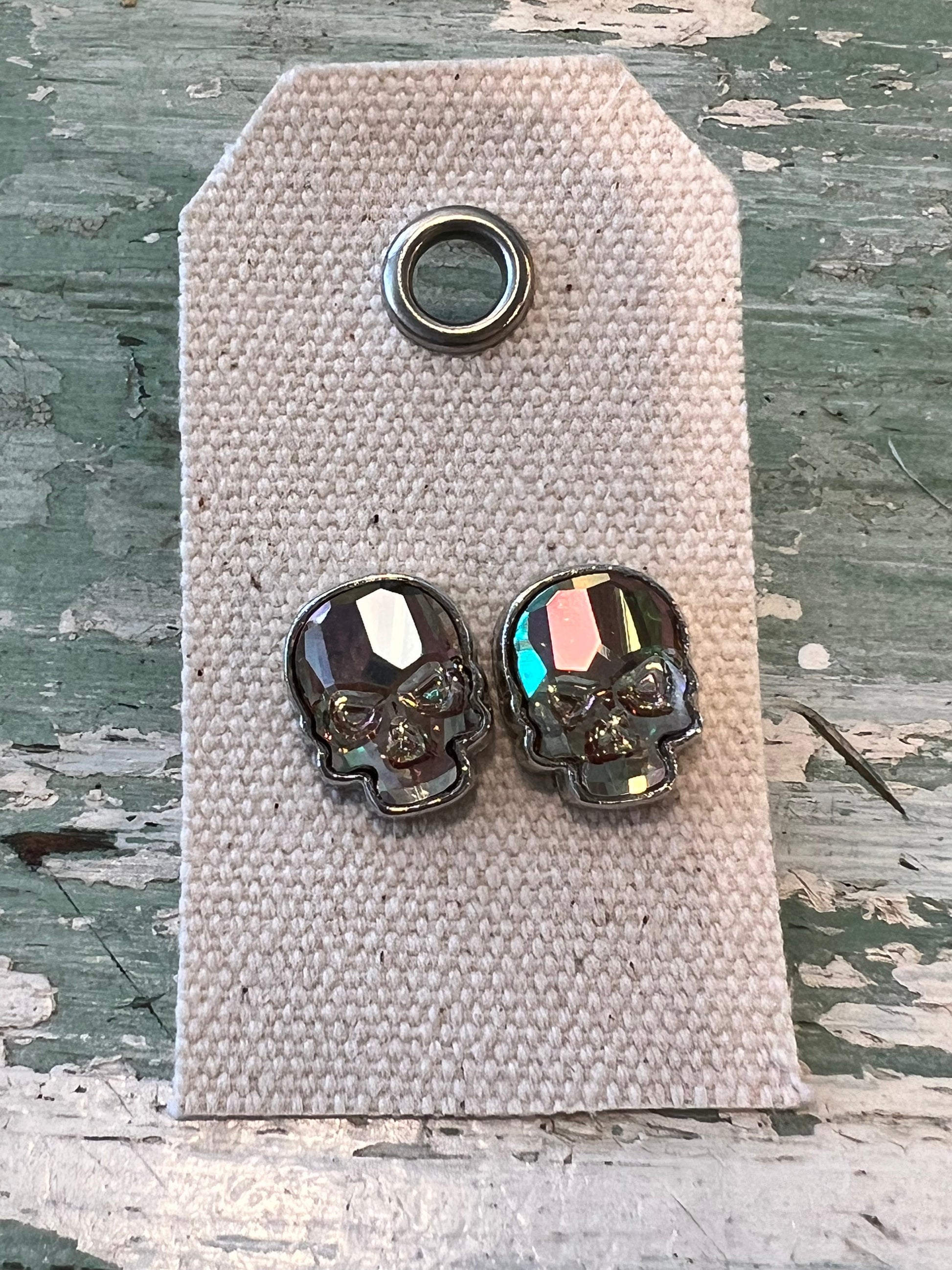 12mm Cushion Cut Austrian Crystal Gold Silver Skull