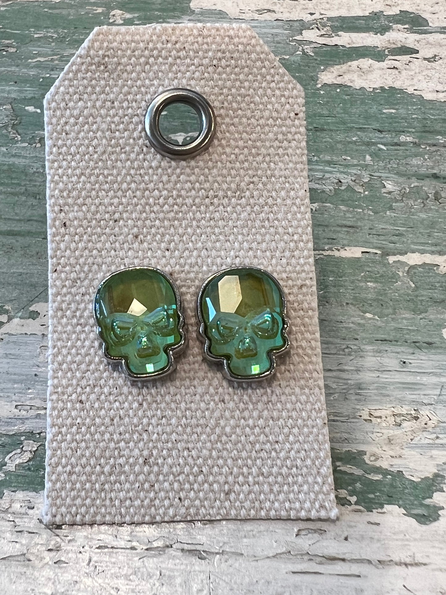12mm Cushion Cut Austrian Crystal Green Skull