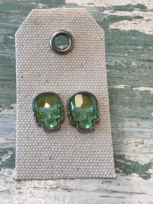12mm Cushion Cut Austrian Crystal Green Skull