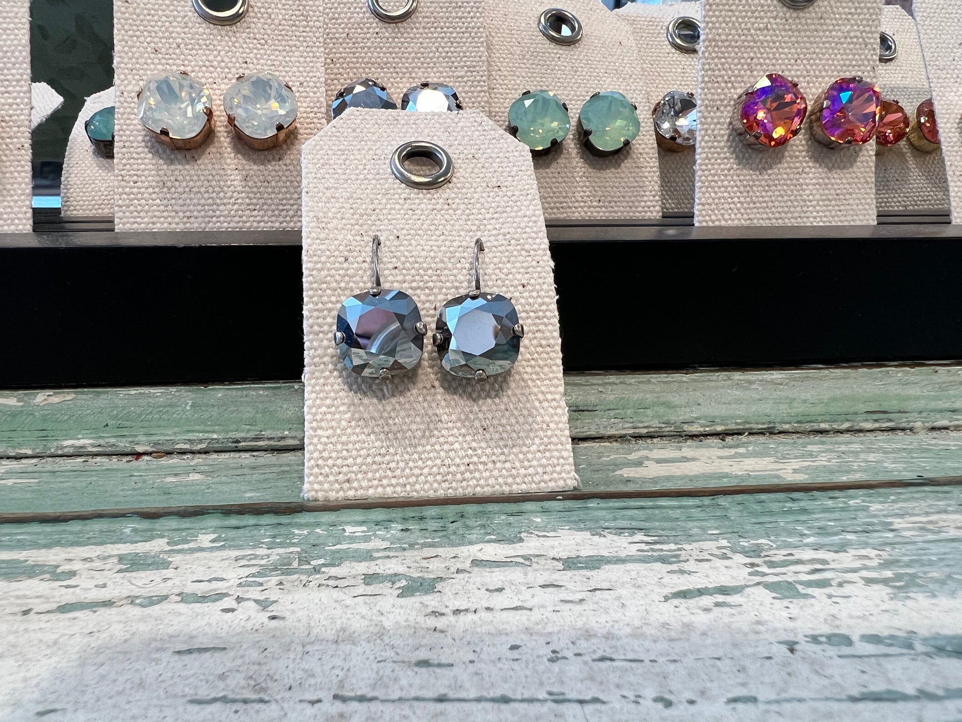 12mm Cushion Cut Austrian Crystal Gun Metal Grey drop hang