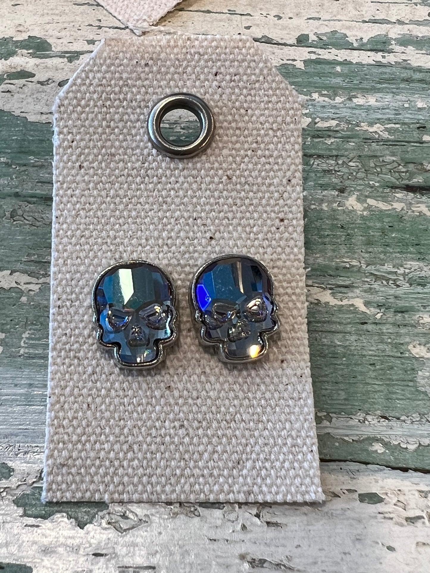 12mm Cushion Cut Austrian Crystal Silver Skull
