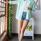 Mint Solid Frayed Hem Long Sleeve Button Down Shirt