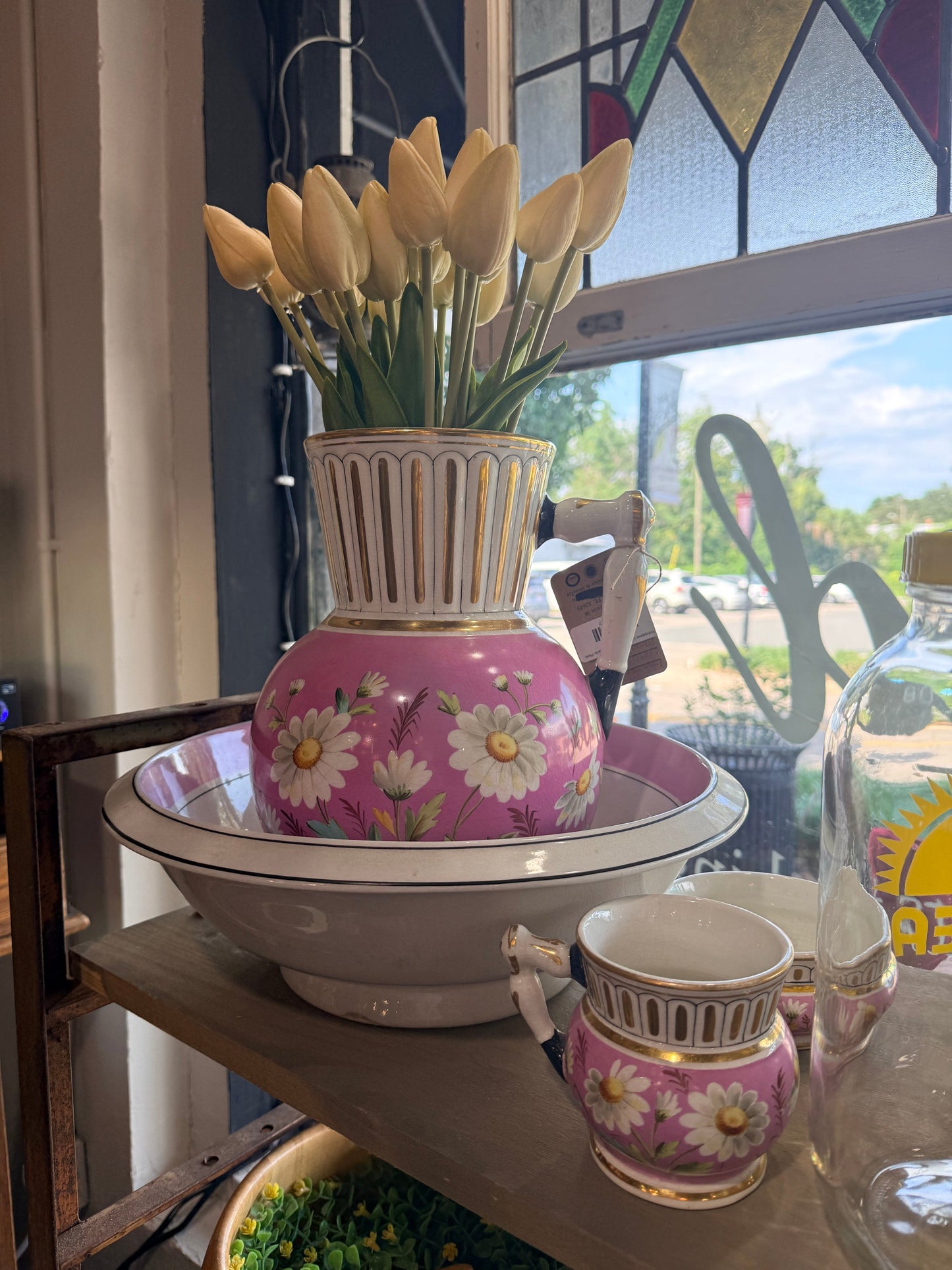 Pitcher Bowl Set Pink Teal Lawleys Norfolk Stoke Pottery Wilkinson England LTD 300 L