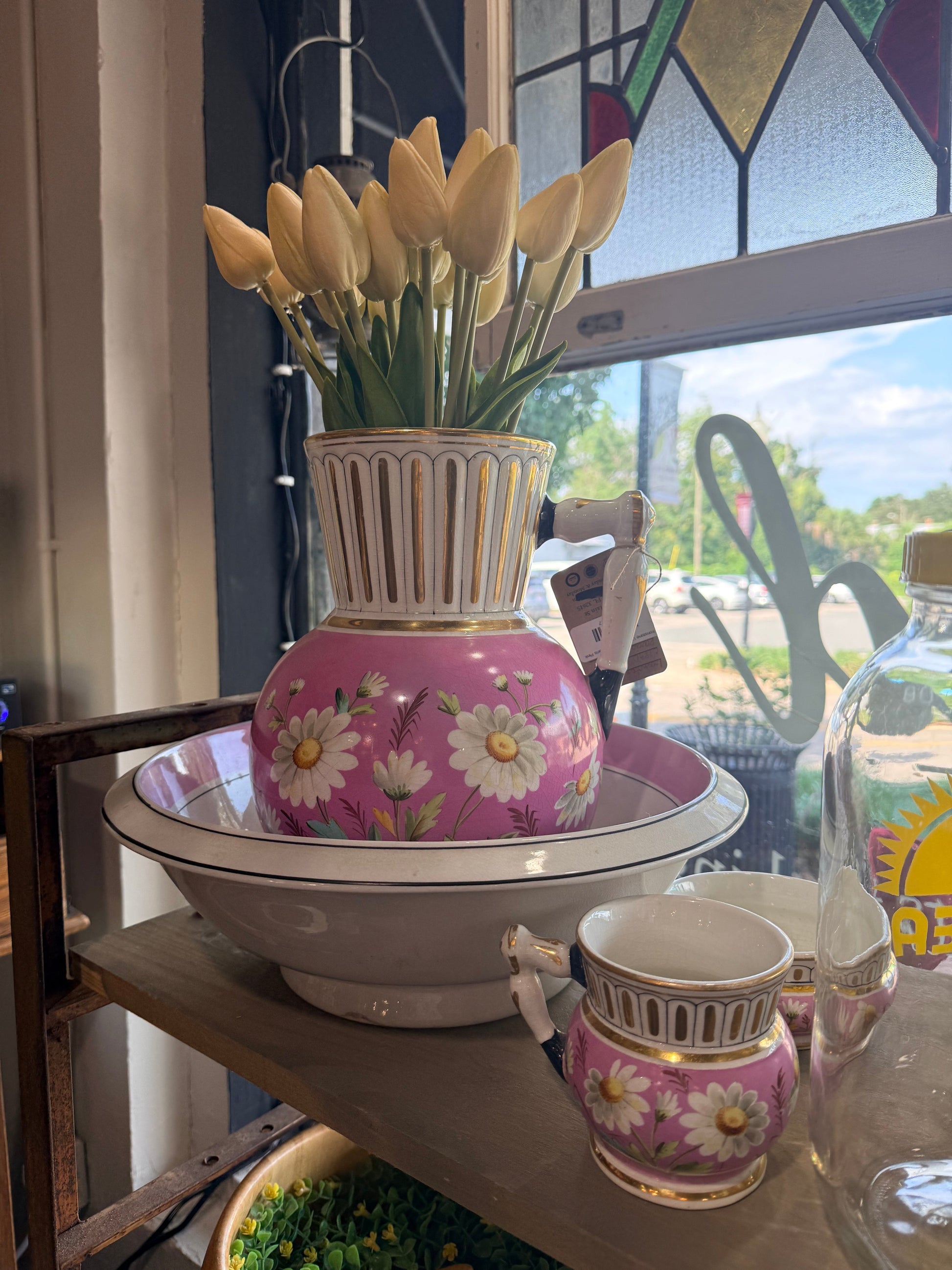 Pitcher Bowl Set Pink Teal Lawleys Norfolk Stoke Pottery Wilkinson England LTD 300 L