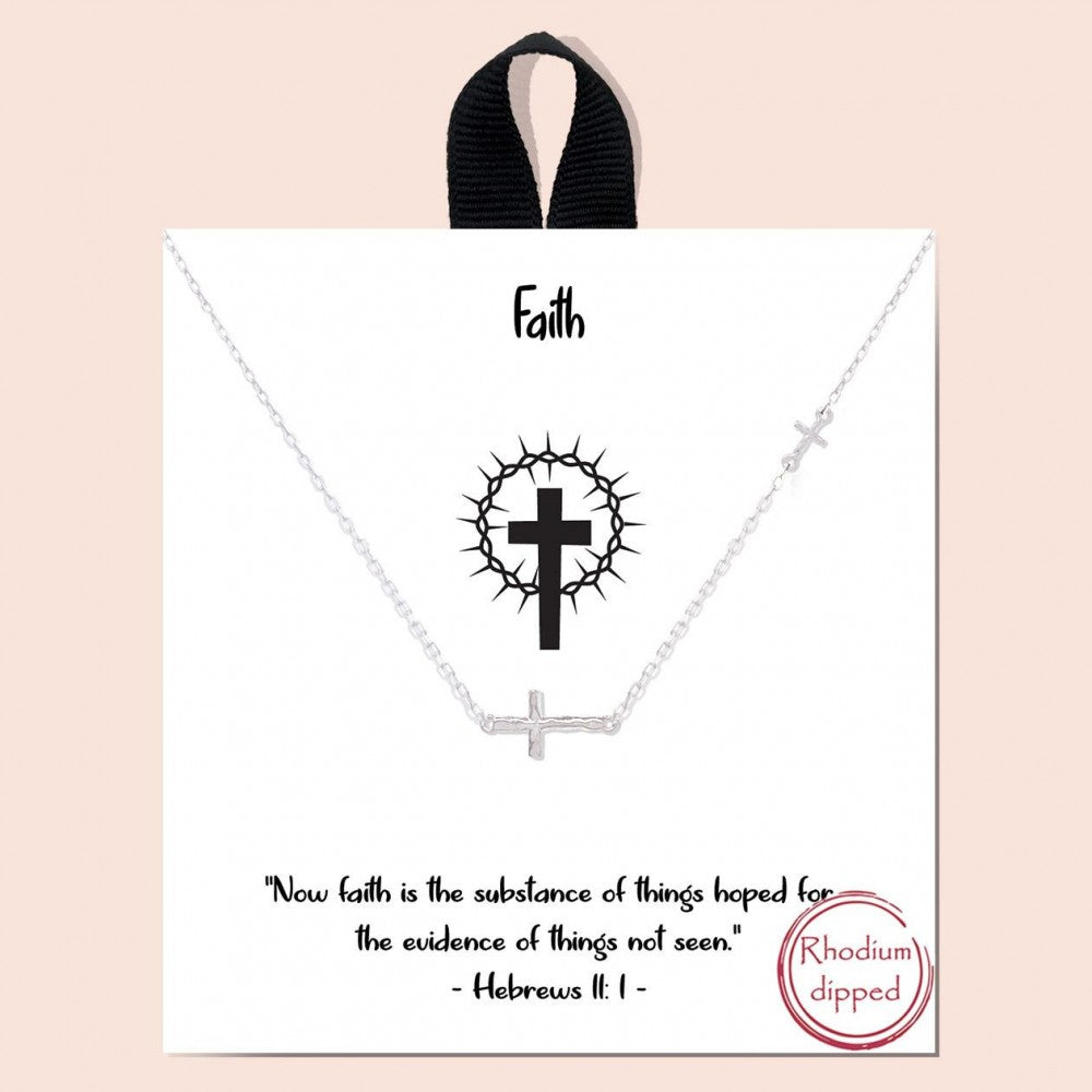 Short Metal Faith Necklace Featuring Cross Pendant Silver