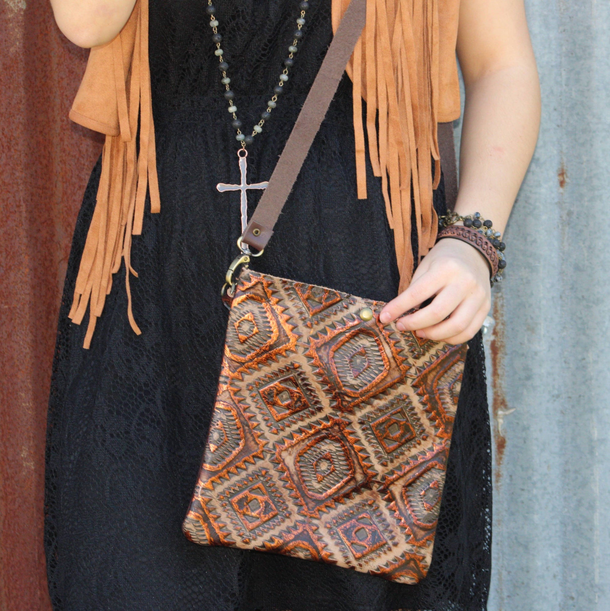 Dark Brown Vintage Laced Cuff-X Pattern