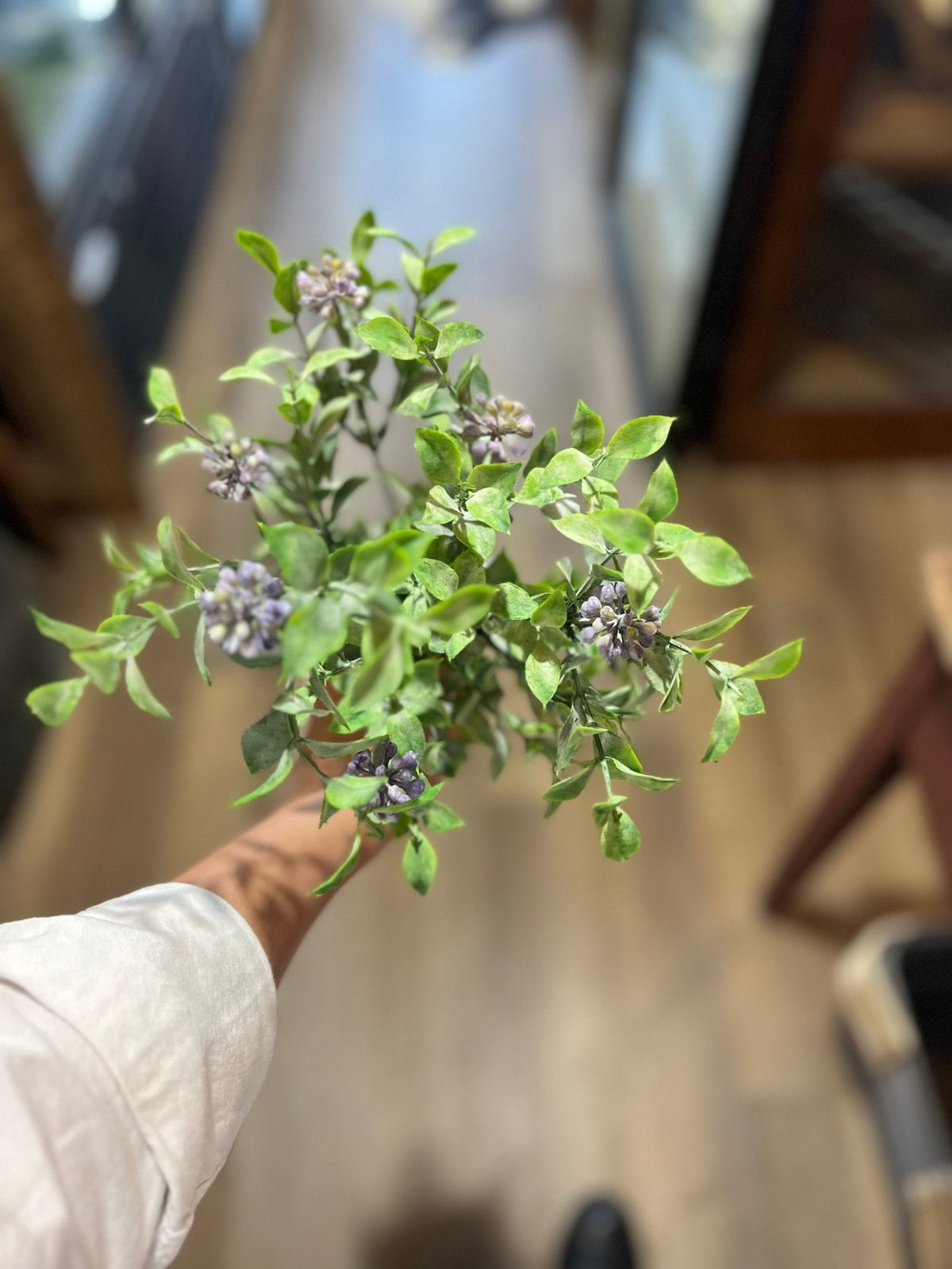 15" Purple & Green Leaf Sprig - The Mustard Seed Collection, The Seed
