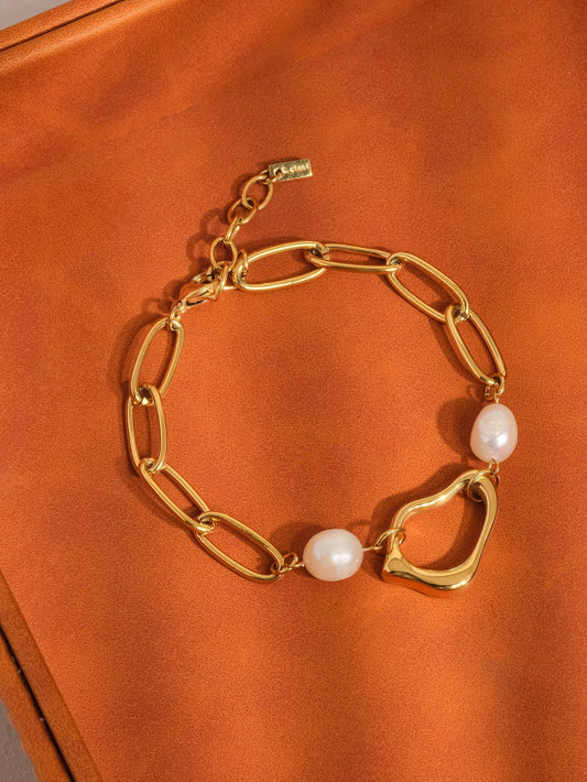Katia 18K Non-Tarnish Classic Pearl Chain Bracelet: Yellow Gold