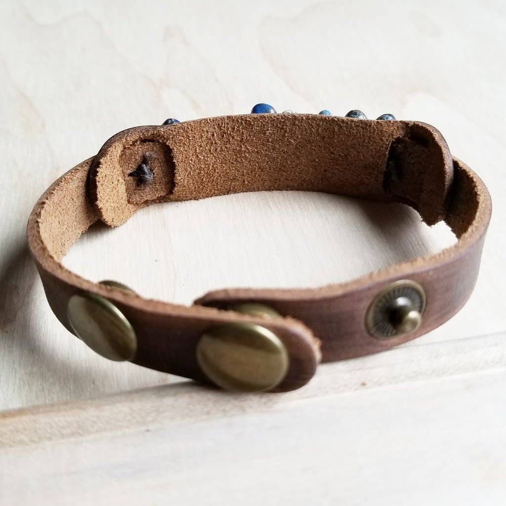 Genuine Leather Narrow Cuff with Turquoise Regalite Stones