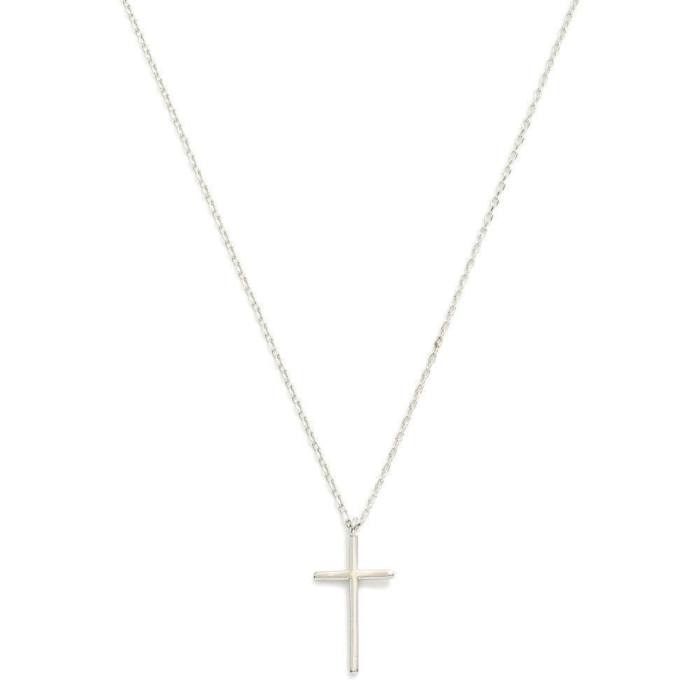 Dainty Gold Dipped Chain Link Necklace Featuring Cross Pendant Silver
