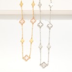 Chain Link Necklace Featuring Pearlescent Clover Stations With Cubic Zirconia Borders JUDSON