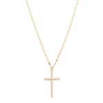 Metal Tone Flat Chain Link Necklace Featuring Cubic Zirconia Cross Pendant Gold
