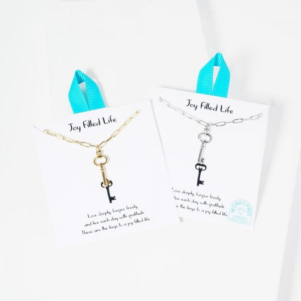 Paperclip Chain Link Necklace Featuring Metal Tone Key Pendant