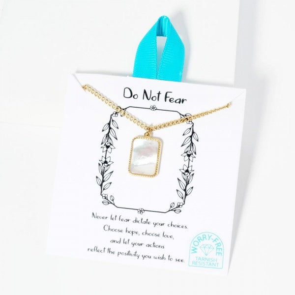 Chain Link Necklace Featuring Pearlescent Rectangle Pendant Gold