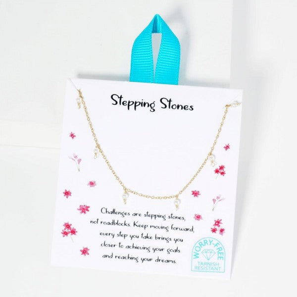 Dainty Chain Link Necklace Featuring Pearl Charms Gold