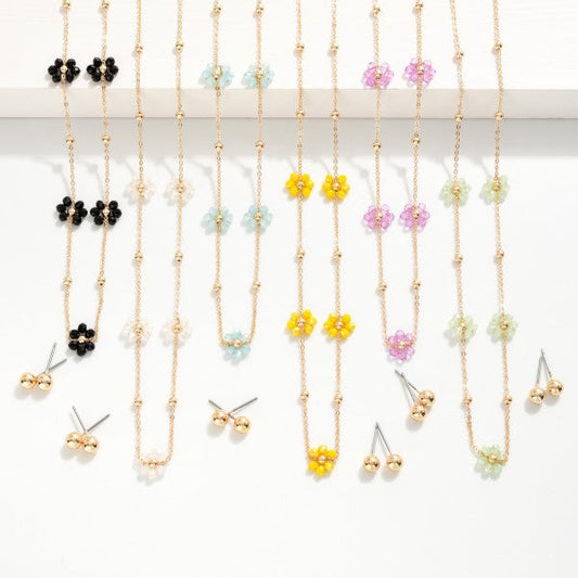 Dainty Chain Link Necklace Featuring Gold Tone Circle And Faceted Bead Flower Station