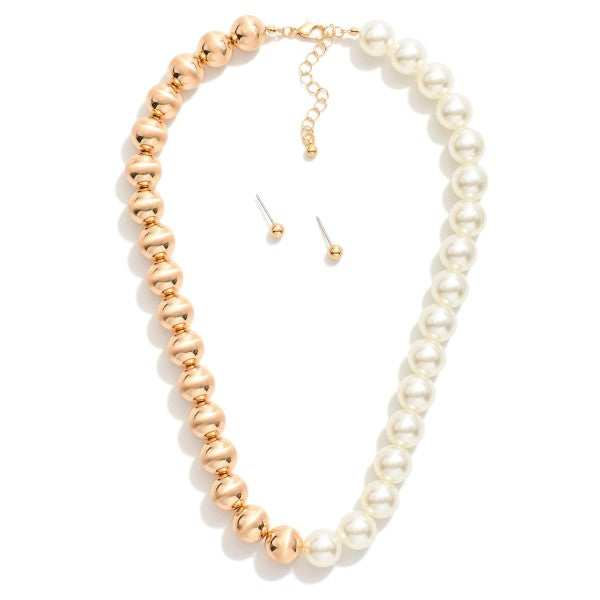 Beaded Necklace Featuring Pearls & Metal Tone Beads Default Title