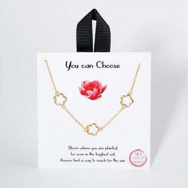 Dainty Chain Link Necklace Featuring Metal Tone Hollow Flower Stations Gold