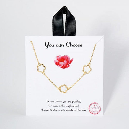 Dainty Chain Link Necklace Featuring Metal Tone Hollow Flower Stations Gold