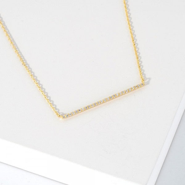 Dainty Chain Link Necklace Featuring Cubic Zirconia Bar Pendant