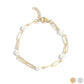 18K Gold PVD Station Glass Pearl Paperclip Chain Bracelet: Gold WJW