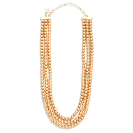 Layered Metal Tone Beaded Necklace Gold