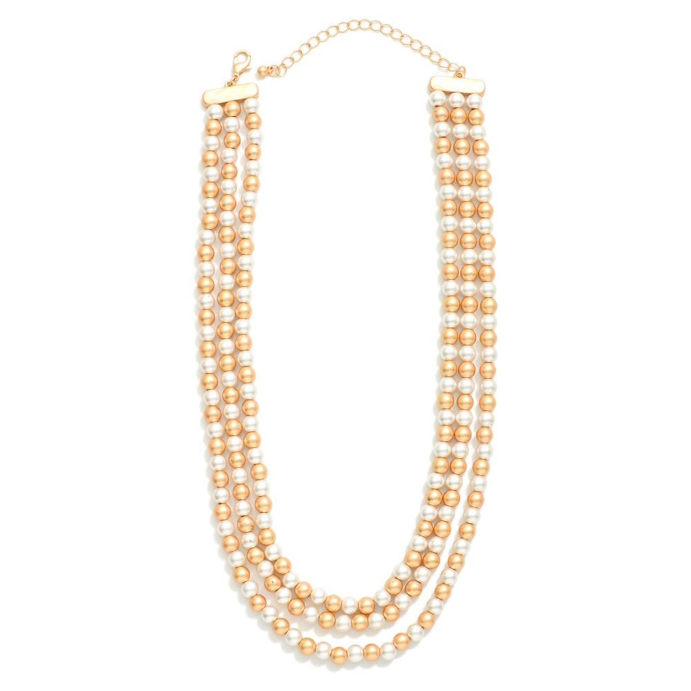 Layered Metal Tone Beaded Necklace Two Tone