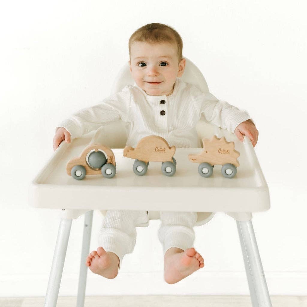 Hedgehog Silicone & Beechwood Teether Toy: Petal Pink