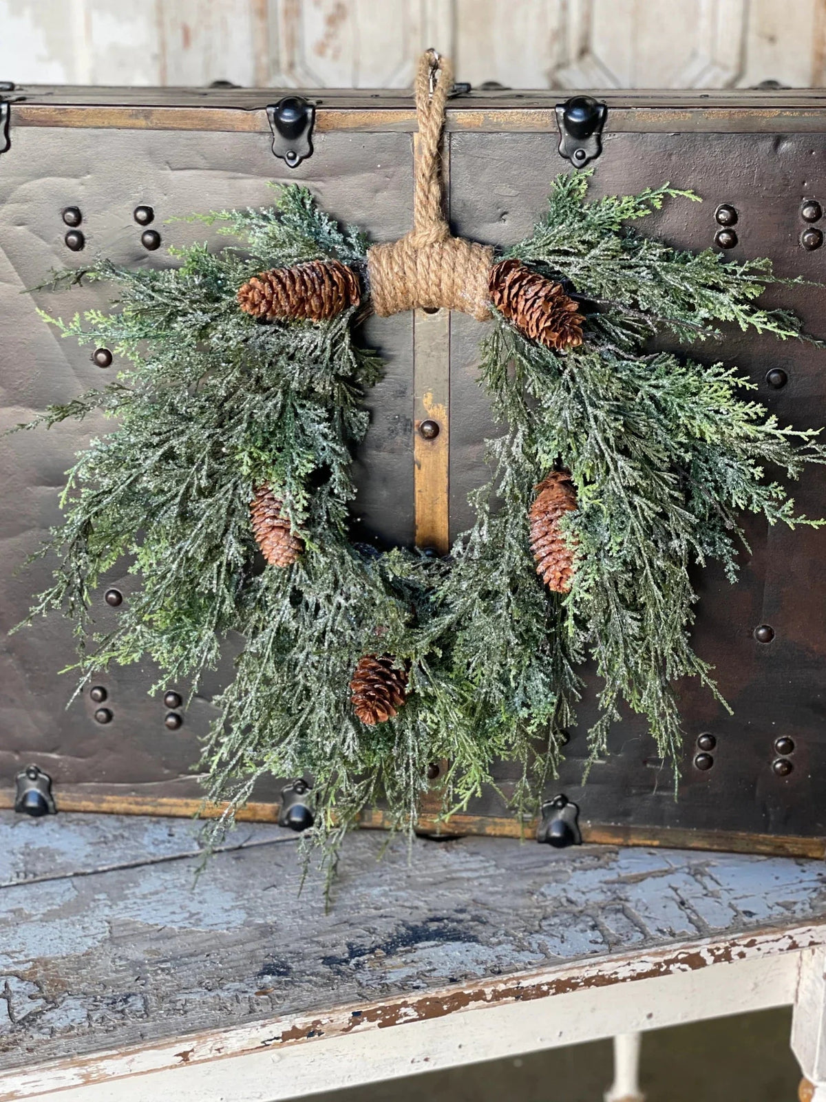 16" Silver Thread Cedar Wreath - The Mustard Seed Collection, The Seed