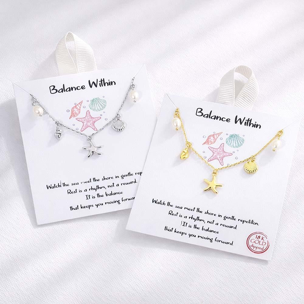 Dainty Chain Link Necklace Featuring Metal Tone Beach & Pearl Charms