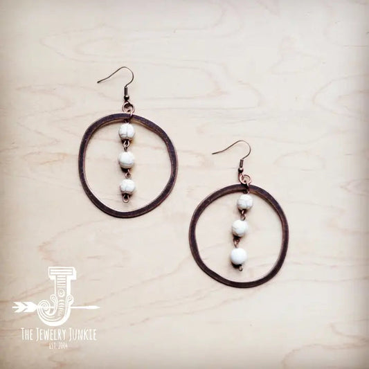 Western Copper Hoop Earrings w/ White Turquoise