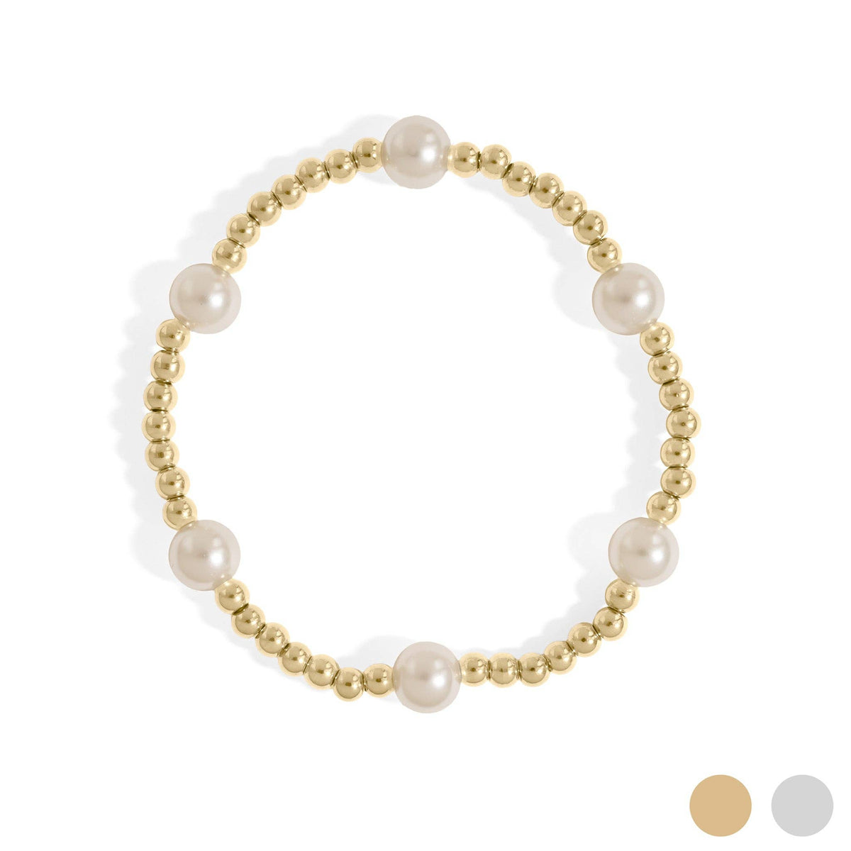 18K Gold PVD 8mm Kiska Glass Pearl Stretch Bracelet: Gold WJW