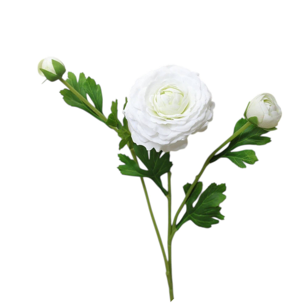 18"-Ultra Realistic Artificial Real Touch Ranunculus: White with Lavender Trim - The Mustard Seed Collection, The Seed
