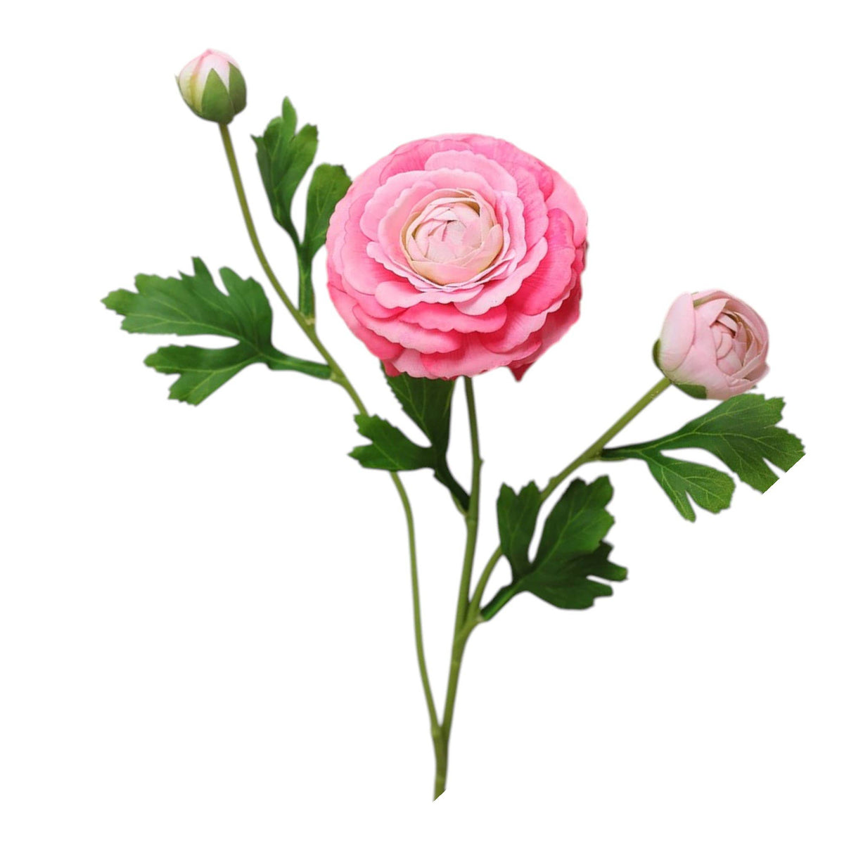 18"-Ultra Realistic Artificial Real Touch Ranunculus: White with Lavender Trim - The Mustard Seed Collection, The Seed