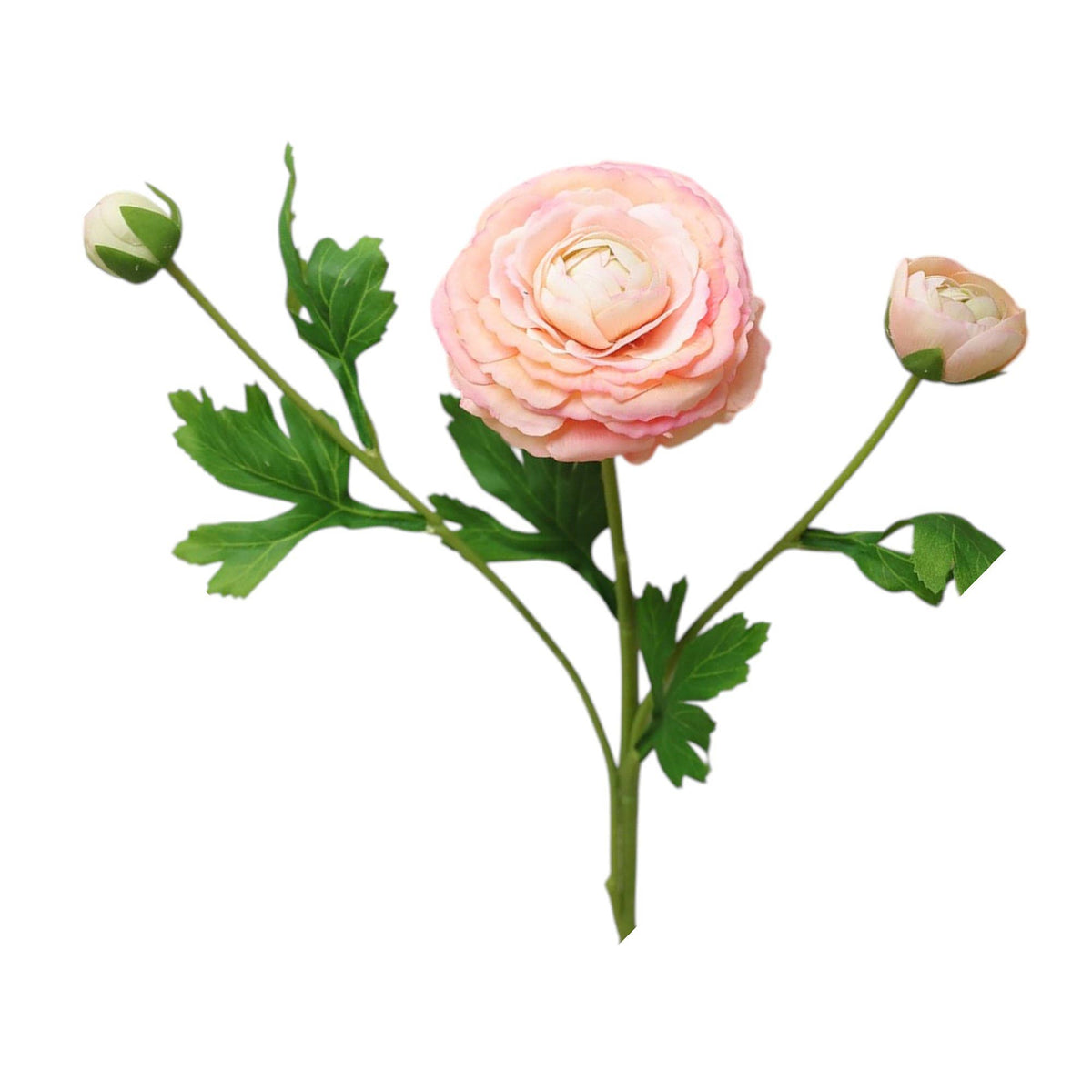 18"-Ultra Realistic Artificial Real Touch Ranunculus: White with Lavender Trim - The Mustard Seed Collection, The Seed