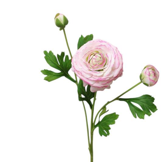 18"-Ultra Realistic Artificial Real Touch Ranunculus: White with Lavender Trim - The Mustard Seed Collection, The Seed