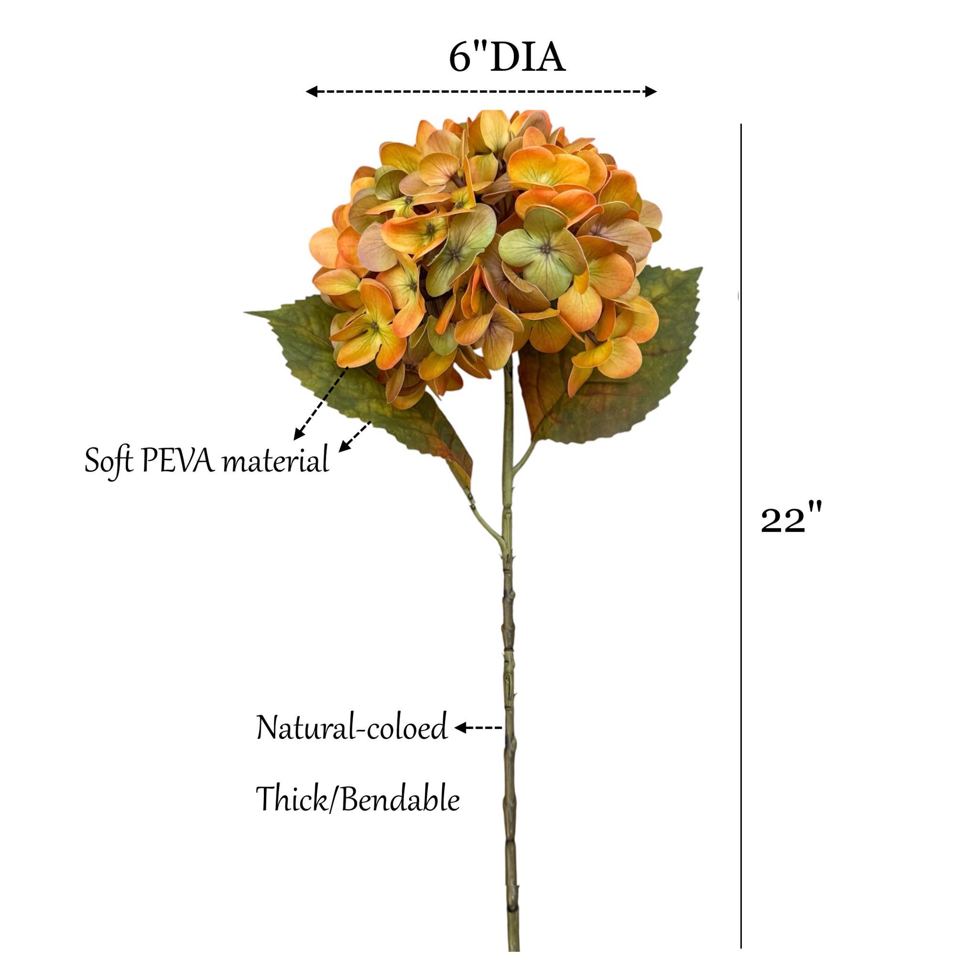 22" Artificial Hydrangea Stem –Fall Theme Large Bloom: Plum Green