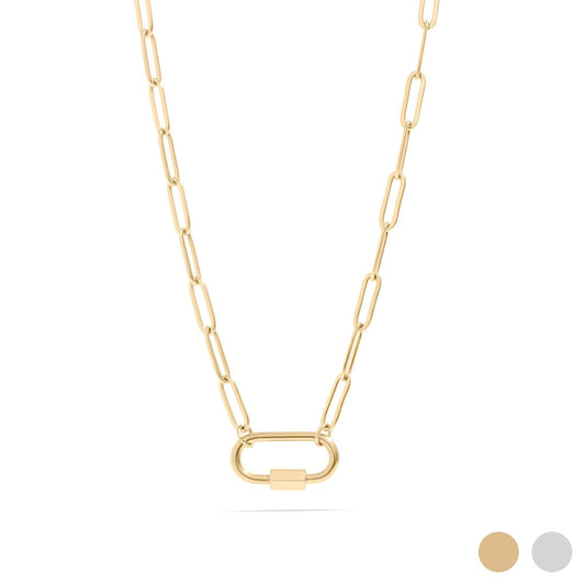 18K Gold PVD Paperclip Carabiner Necklace: Gold / 16+2" WJW