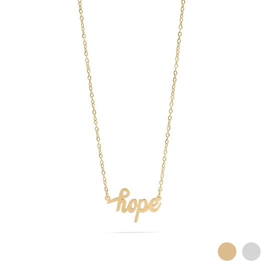18K Gold PVD Stainless Steel  "Hope" Script Charm Necklace: Gold WJW