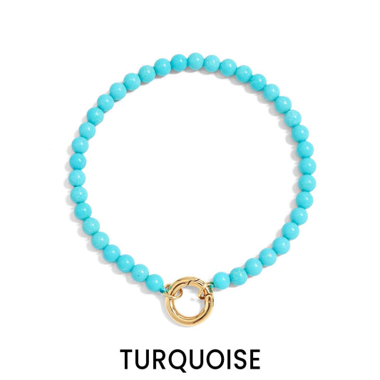 18K Gold PVD Stainless Steel Semi Precious Natural Stone Charm Keeper Bracelet: Gold / Turquoise WJW